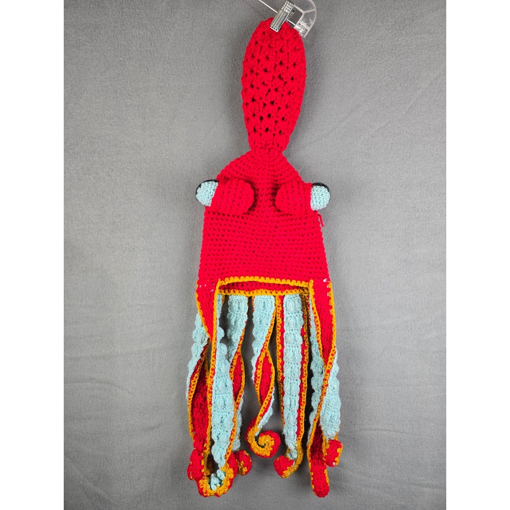Handmade Squid Hat Unisex OS Red Blue Crochet Novelty Beanie Costume Kraken Core